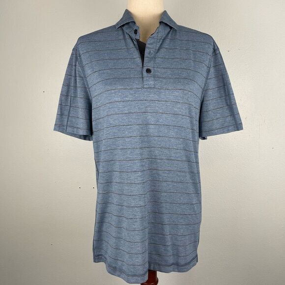 Lululemon Men's Blue Striped Polo Shirt Size M EUC - Picture 1 of 6